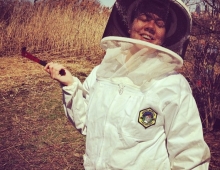 Mai Schwartz in a bee suit